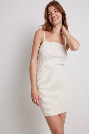 Offwhite Rib Knitted Mini Dress