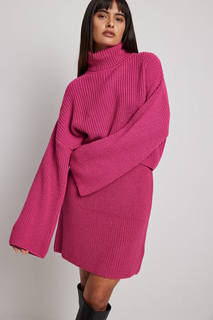 Pink Rib Knitted Turtle Neck Sweater