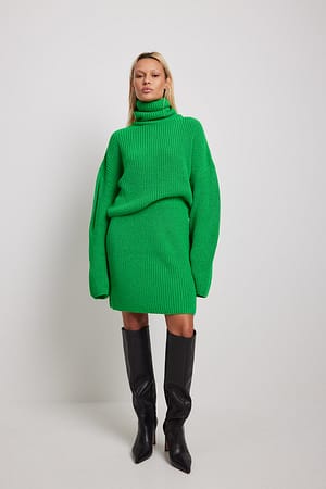 Green Rib Knitted Turtle Neck Sweater