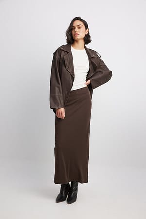 Dark Brown Rib Maxi Skirt