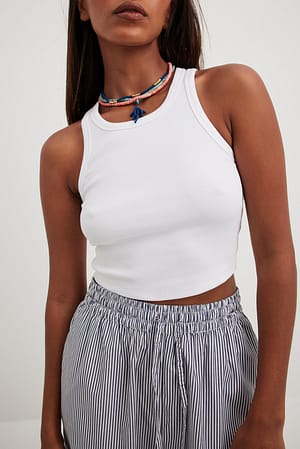 White Ribbed Cropped Tank