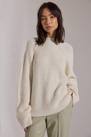 Off White Ribbed Detail Knitted Sweater