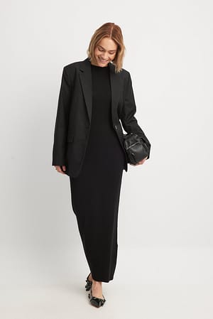 Black Geribde fijngebreide maxi-jurk