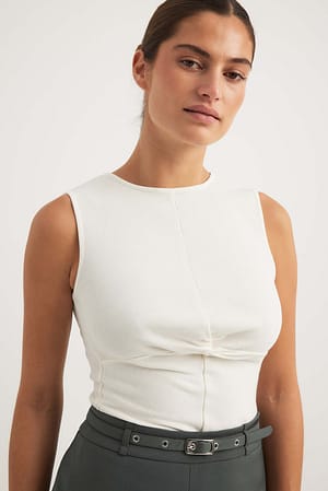 Offwhite Ribbed Front Twist Top