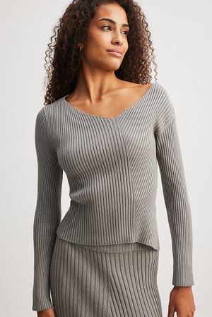 Dark Grey Dziergany karbowany asymetryczny sweter