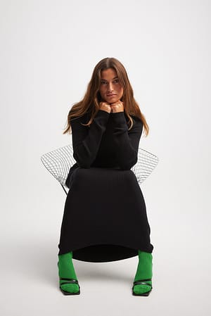 Black Ribbed Knitted Midi Dress