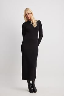 Ribbed Knitted Midi Dress Black | NA-KD