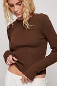 Brown Ribbed Knitted Round Neck Sweater