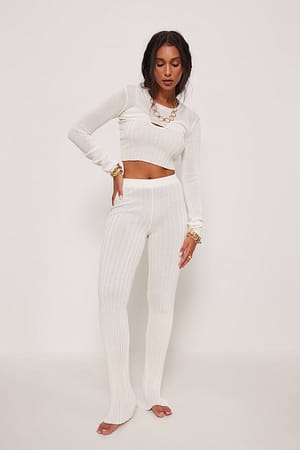 Offwhite Ribbed Long Trousers