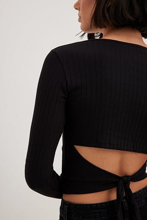 Black Ribbed Open Back Top