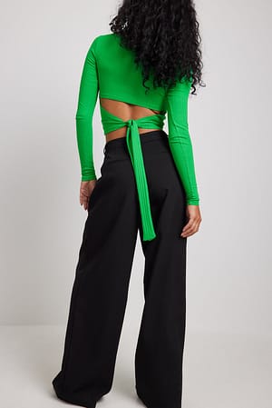 Green Ribbed Open Back Top