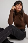 Brown Ribbed Polo Knitted Sweater