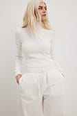Offwhite Ribbed High Neck Knitted Sweater