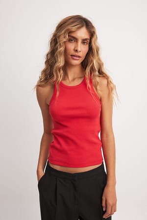 Bright Red Geripptes Tank-Top