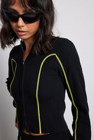 Ribbed Zipped Knitted Sweater Black | NA-KD