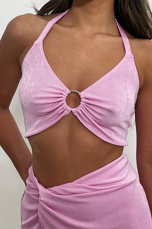 Pink Camiseta de cuello halter con anillo