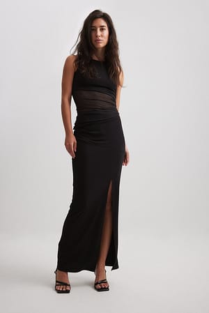 Black Rouched Maxi Skirt