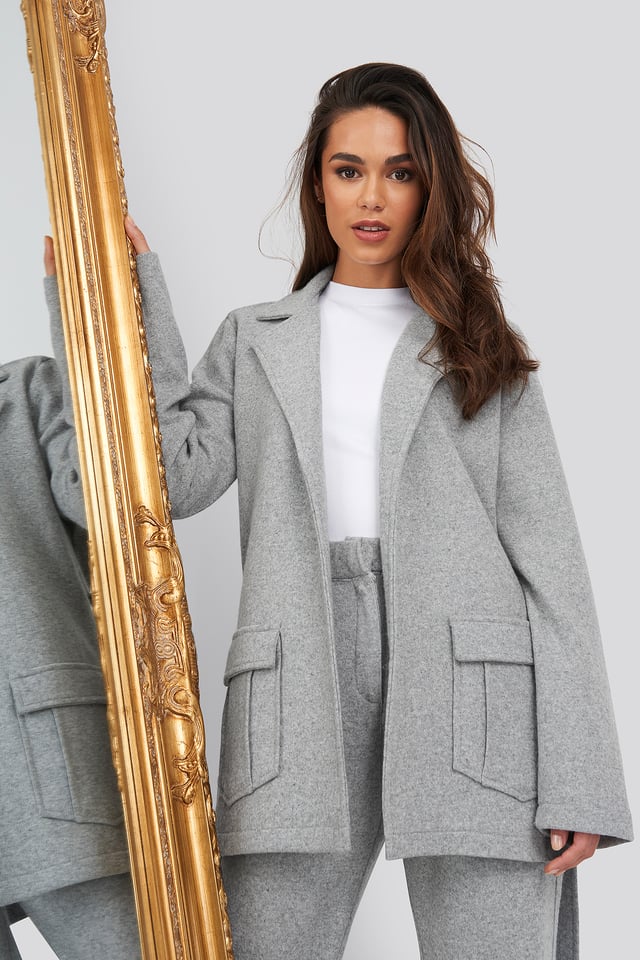 Front Pocket Oversized Blazer Grey