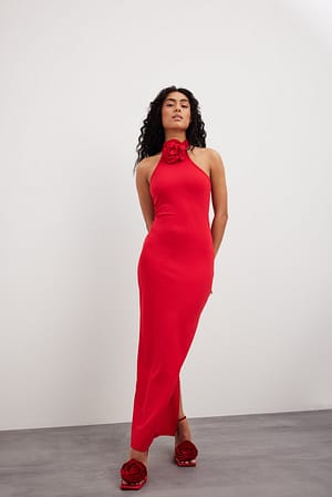 Red Rose Detail Maxi Dress