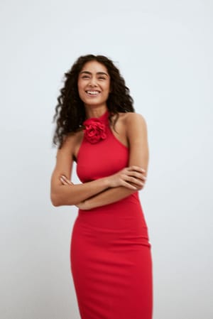 Red Maxi-jurk met rozendetail
