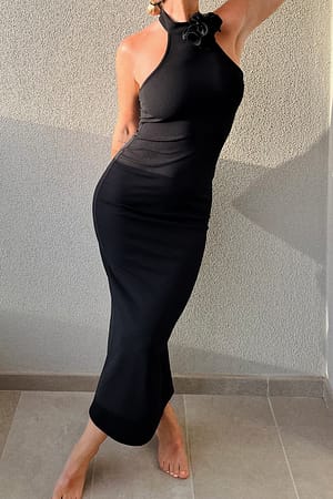 Black Maxi-jurk met rozendetail