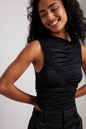 Black Ruched Detail Top