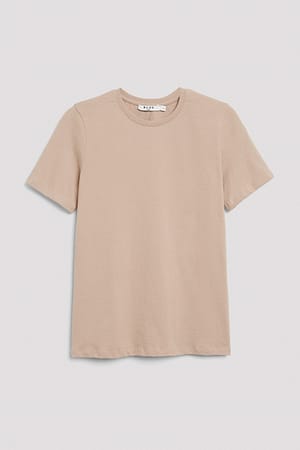 Round Neck Cotton T-Shirt Beige | NA-KD