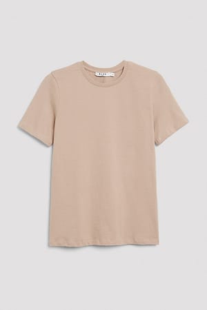 Beige Round Neck Cotton T-Shirt