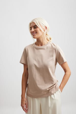 Taupe Rundhals T-Shirt aus Baumwolle