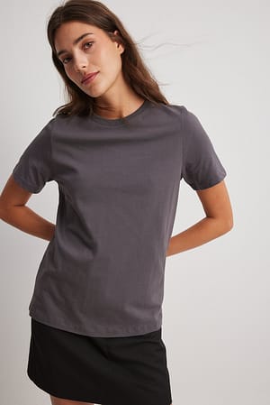 Dark Grey Katoenen T-shirt met ronde hals