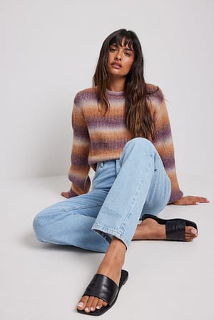 Lilac Mix Round Neck Knitted Faded Stripe Sweater