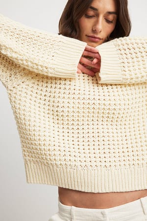 Off White Round Neck Knitted Sweater