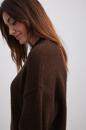 Brown Round Neck Knitted Sweater