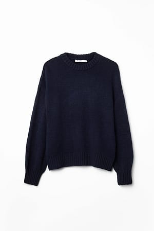 Round Neck Knitted Sweater Blue | NA-KD