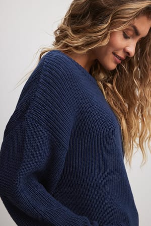 Navy Round Neck Knitted Sweater