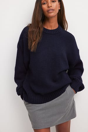 Navy Round Neck Knitted Sweater