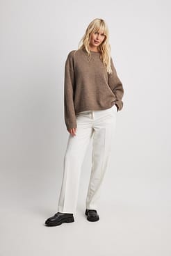 Round Neck Knitted Sweater Outfit.