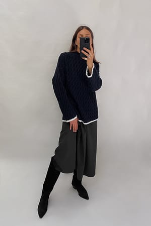 Dark Navy Round Neck Knitted Sweater
