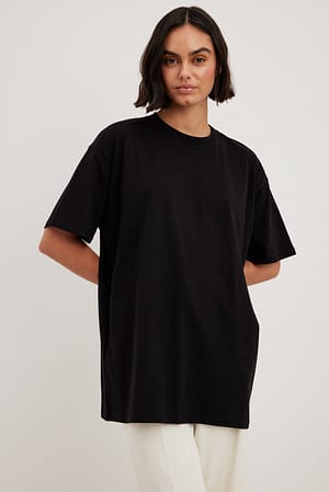 Black Luźny T-shirt z okrągłym dekoltem, z tkaniny organicznej