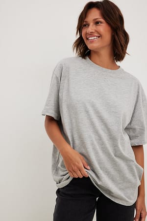 Grey Melange Luźny T-shirt z okrągłym dekoltem, z tkaniny organicznej