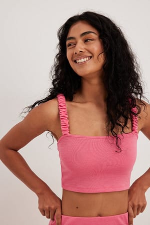 Pink Rushed Strap Bralette Top