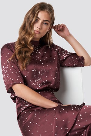 Wine Red Dotty Short Sleeve Blouse