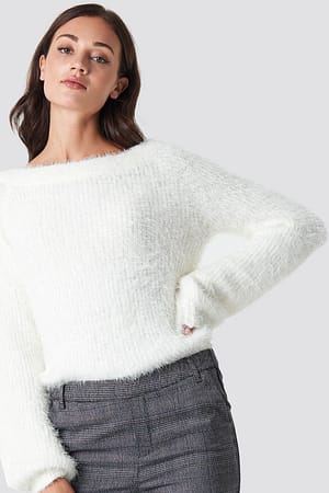 White Sweter Z Balonowymi Rękawami