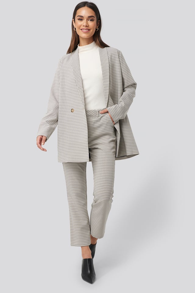 Maja Check Straight Pants Beige Check