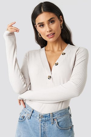 Sand Ribbed Button LS Top