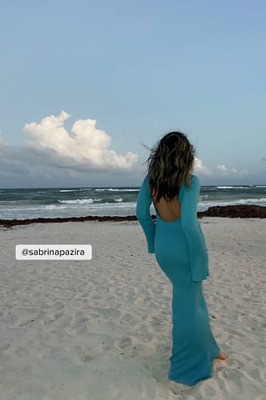 Turquoise Gebreide maxi-jurk met open rug