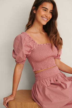 Dusty Dark Pink Smocked Cropped Top