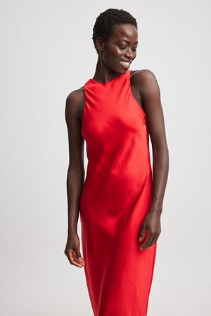 Red Satin Bias Cut Slip Dress