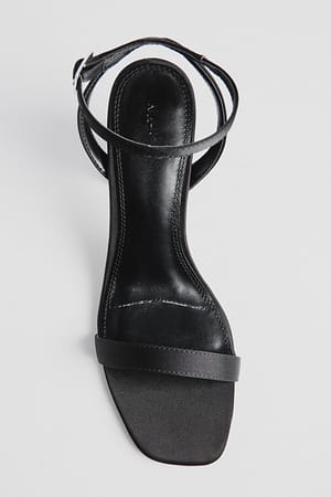 Black Satin Block Heel Sandals