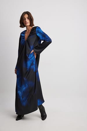 Blue Print Maxi abito in satin con arricciatura sullo scollo